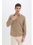 Regular Fit Polo Yaka Keten Görünümlü Uzun Kollu Gömlek E1204AX25SM 3