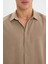 Regular Fit Polo Yaka Keten Görünümlü Uzun Kollu Gömlek E1204AX25SM 4