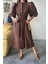Tencel Karpuz Kol Elbise - Kahverengi 3