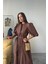 Tencel Karpuz Kol Elbise - Kahverengi 4