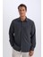 Yeni Sezon Regular Fit Polo Yaka Basic Düz Gofre Uzun Kollu Gömlek 3
