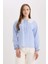 Yeni Sezon Regular Fit Geniş Yakalı Çizgili Poplin Uzun Kollu Gömlek Tunik 5