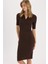 Yeni Sezon Bodycon Vücudu Saran Polo Yaka Basic Düz Fitilli Kaşkorse Kısa Kollu Midi Elbise 1