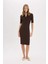 Yeni Sezon Bodycon Vücudu Saran Polo Yaka Basic Düz Fitilli Kaşkorse Kısa Kollu Midi Elbise 3