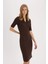 Yeni Sezon Bodycon Vücudu Saran Polo Yaka Basic Düz Fitilli Kaşkorse Kısa Kollu Midi Elbise 4