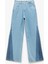 Yeni Sezon Yüksek Bel Geniş Paça Renk Bloklu Pamuklu Denim Pantolon- Wide Leg Jeans 4