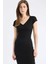 Yeni Sezon Bodycon Vücudu Saran V Yaka Fitilli Kaşkorse Kısa Kollu Midi Elbise 4