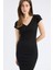Yeni Sezon Bodycon Vücudu Saran V Yaka Fitilli Kaşkorse Kısa Kollu Midi Elbise 5