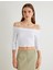 Yeni Sezon Koton x Sima Tarkan - Omzu Açık Crop Tişört Dirsek Boy Kol Pamuklu Slim Fit 3