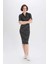 Yeni Sezon Bodycon Vücudu Saran Polo Yaka Fitilli Kaşkorse Kısa Kollu Midi Elbise 3