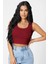 - Kadın Bordo Kare Yaka Crop Top Bluz 4