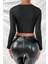 - Kadın Siyah Göğüs Dekolteli Çapraz Askılı Uzun Kollu Crop Top Bluz 2