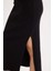 Yeni Sezon Fitted Vücudu Saran Yırtmaçlı Basic Düz Fitilli Kaşkorse Siyah Midi Etek 5
