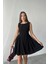 Siyah Mini Boy Büzgülü Keten Elbise 3