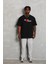 Unisex Bisiklet Yaka Double Oversize Baskılı T-Shirt - Siyah 2