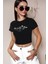 Siyah "pia Velle Star" Yazılı Crop Kadın Tişört - Cool And Chic Times - Pia Velle 3