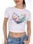 Beyaz Kelebek Desenli Crop Kadın Tişört - Canlı ve Zarif - Pia Velle 3