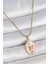 316L Çelik Gold Renk Zincir Pembe Mineli Oval Incili Çiçek Işlemeli Portre Model Kadın Kolye - TJ-BKO10176 1