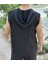 Sıfır Kol Kapüşonlu Yazlık Siyah Erkek T-Shirt - 2 Kat Müslin Kumaş 3