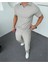 Yeni Sezon Ottoman Kumaş Fitilli Krem Bebe Yaka T-Shirt & Pantolon 2'li (Ikili) Takım 1
