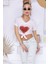Kırmızı Kalp Detaylı Bağlamalı Beyaz Crop T-Shirt - Pia Velle 1