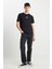 %100 Pamuk Regular Fit Normal Kesim Siyah Minimal Logo Tişört 3