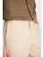 %100 Keten Regular Fit Normal Kesim Lastik Bel Detaylı Bej Şort 5