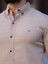 Slim Fit Haki Oxford Düğmeli Yaka Kolay Ütülenebilir Nakış Detaylı Pamuklu Erkek Gömlek 5