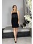 G1417 Püskül Detaylı Askılı Elbise Siyah 1