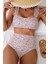 Minimalist Çiçek Desenli Kaplı Yüksek Bel Bikini Takımı 1