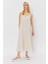 Askılı Uzun Çan Elbise - Natür 1