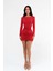 Uzun Kollu Eteği Büzgülü Sandy Kırmızı Mini Elbise 1