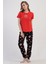 Kadın Büyük Beden Kısa Kol Kırmızı Pijama Takımı C6T9N0O904 1