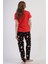 Kadın Büyük Beden Kısa Kol Kırmızı Pijama Takımı C6T9N0O904 4