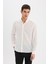 Regular Fit Polo Yaka Keten Görünümlü Uzun Kollu Beyaz Gömlek E1204AX25SM 5