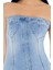 Kalp Desenli Denim Mini Straplez Elbise 3