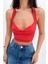 Kadın Boyundan Bağlamalı Degaje Yaka Crop Top Kırmızı Bluz 1
