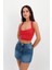 Kadın Boyundan Bağlamalı Degaje Yaka Crop Top Kırmızı Bluz 3