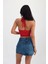 Kadın Boyundan Bağlamalı Degaje Yaka Crop Top Kırmızı Bluz 4