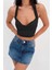 Kadın Boyundan Bağlamalı Degaje Yaka Crop Top Siyah Bluz 1
