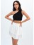 Kadın Beli Lastikli Kat Kat Fırfırlı Volanlı Beyaz Mini Etek 1