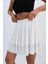 Kadın Beli Lastikli Kat Kat Fırfırlı Volanlı Beyaz Mini Etek 3