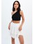 Kadın Beli Lastikli Kat Kat Fırfırlı Volanlı Beyaz Mini Etek 4