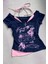 Lacivert-Pembe Double Nuit Magique Madonna Yaka Ek Askılı Kısa Kollu Full Body Crop 1