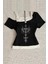 Siyah Gothic Cross Pattern Madonna Yaka Ek Askılı Kısa Kollu Full Body Crop 1