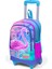 Kids Lavanta-Pembe Flamingo Desenli Üç Bölmeli IşıkIı Tekerlekli Çekçekli Okul Sırt Çantası 23905 2