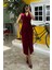 Bordo Yırtmaç Detaylı Kruvaze Yaka Kadın Elbise MG2417 1