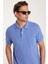 Erkek Slim Fit Dar Kesim %100 Pamuk Düz Pike Petrol Mavi Polo Yaka Tişört 1