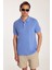 Erkek Slim Fit Dar Kesim %100 Pamuk Düz Pike Petrol Mavi Polo Yaka Tişört 3