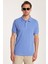 Erkek Slim Fit Dar Kesim %100 Pamuk Düz Pike Petrol Mavi Polo Yaka Tişört 4